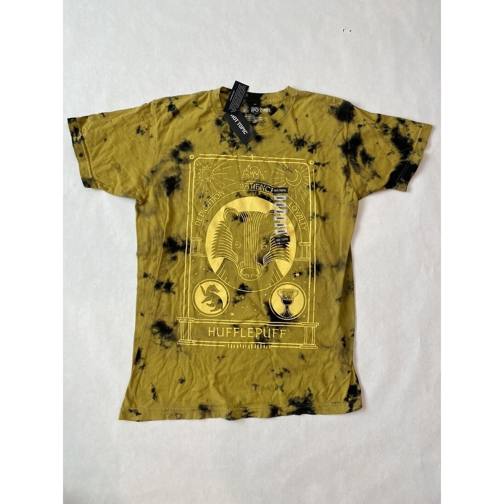 Adult NWT Hot Topic Hufflepuff Tie Dye T-Shirt Yellow/Black Small Harry Potter